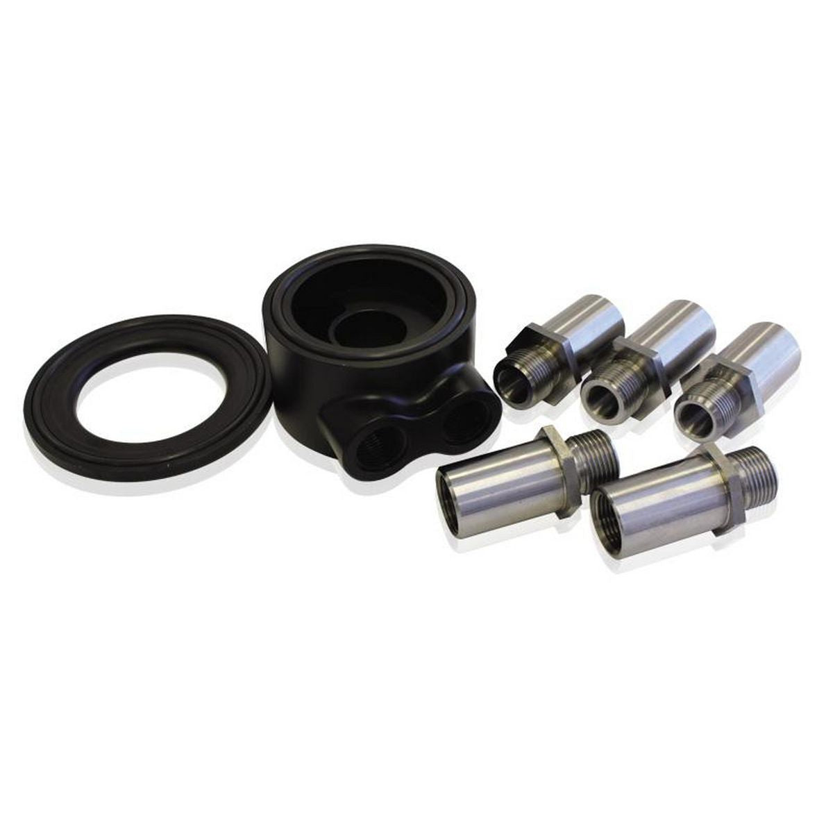 Aeroflow AF64-2060 Billet Sandwich Adapter Universal Black -8 ORB Female Ports Note
