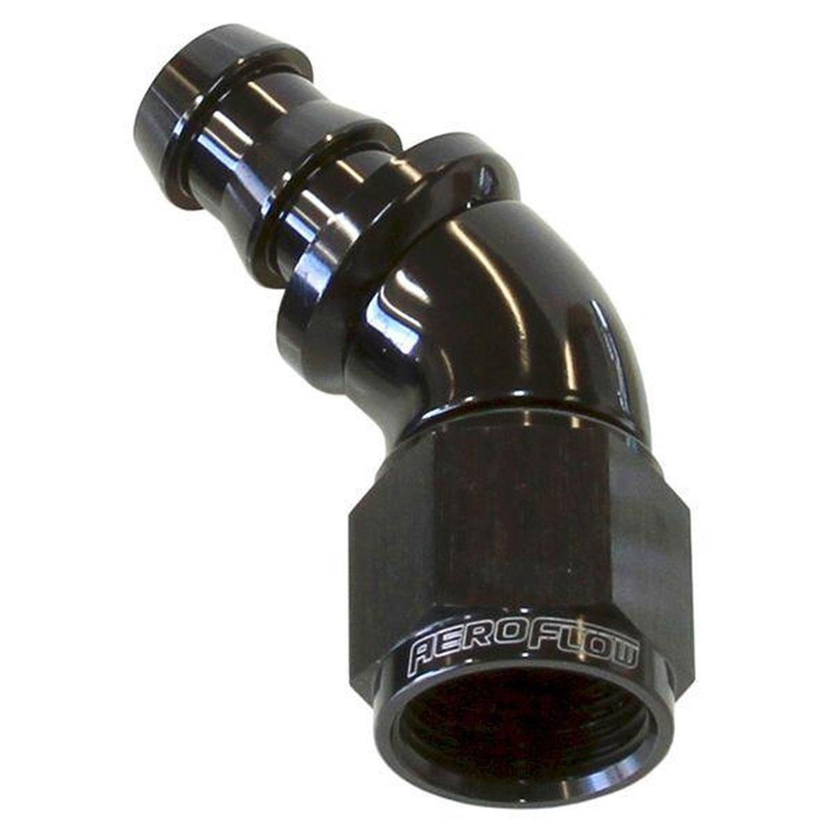 Aeroflow AF512-06BLK -6AN 45 Black Full Flow Push Lock AF512-06BLK