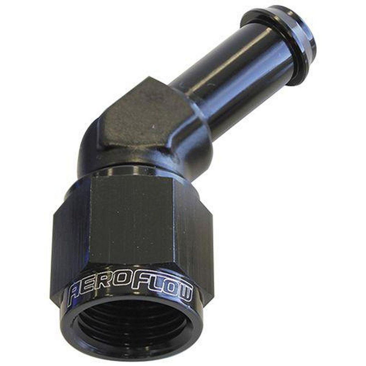 Aeroflow AF412-06-05BLK Female -6AN 45Deg To 5/16"Barb Black Swivel Nut