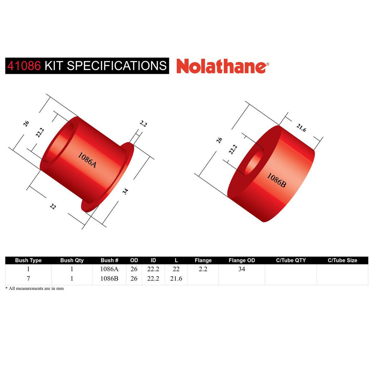 Nolathane Steering Idler Bush Kit 41086