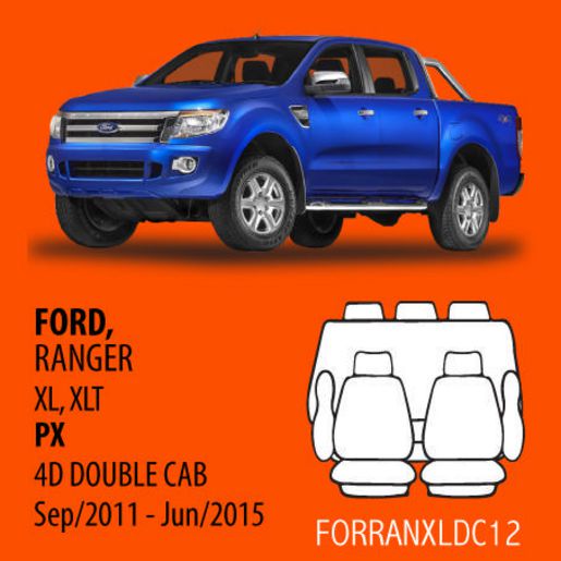 True Fit Tailored Seat Cover Ford PX Ranger XL XLT  XL, XLT  2011-  2015 FORRANXLDC12