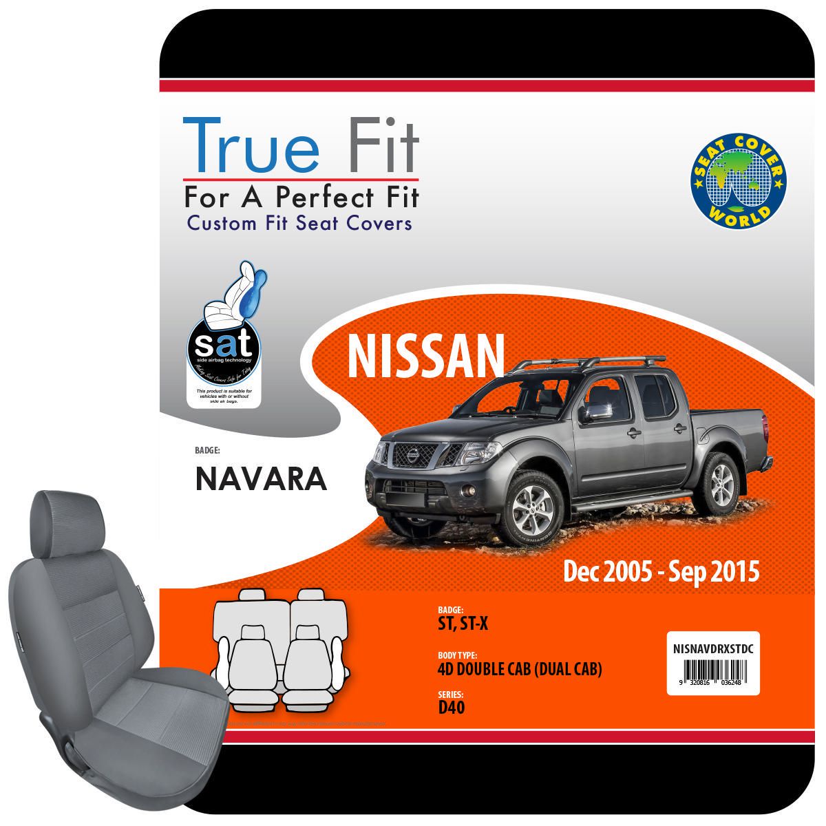 SCW Tailored Seat Covers Double Row Nissan Navarra Dual Cab St, St-X 2005- 2015 NISNAVDRXSTDC