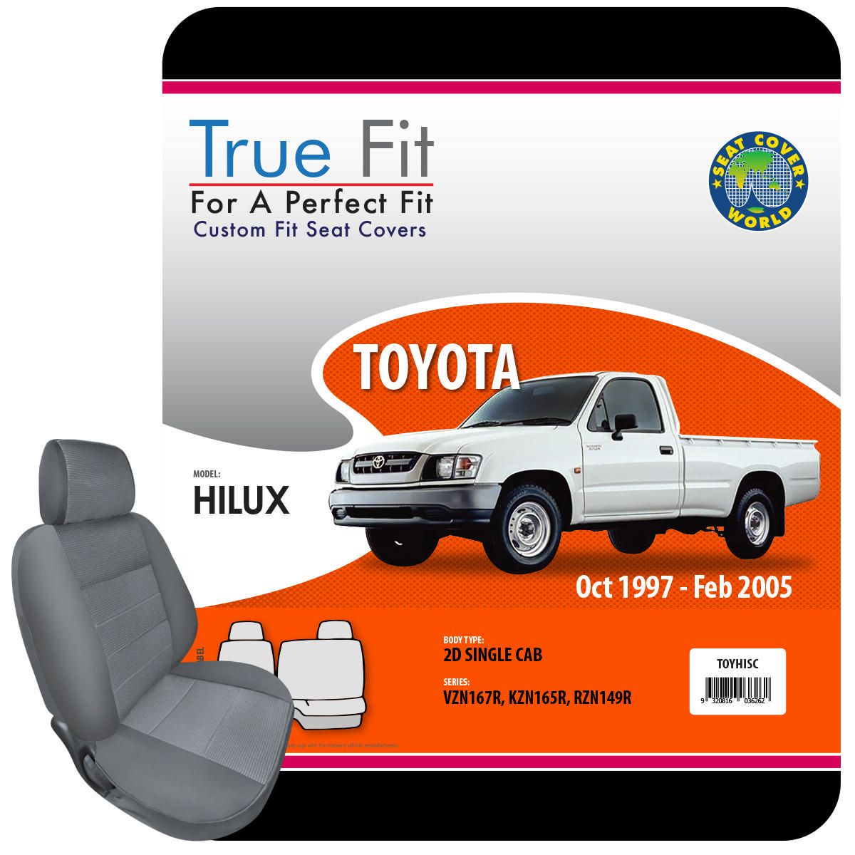 SCW Tailored Seat Covers Single Row Hilux Single Cab 2D Single Cab1997- 2005 TOYHISC