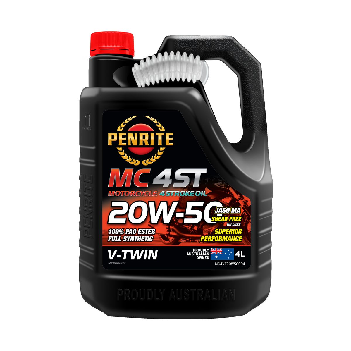 Penrite MC-4ST V Twin 20W-50 Full-Syn Motorcycle Engine Oil 100% Pao & Ester 4L MC4VT20W50004