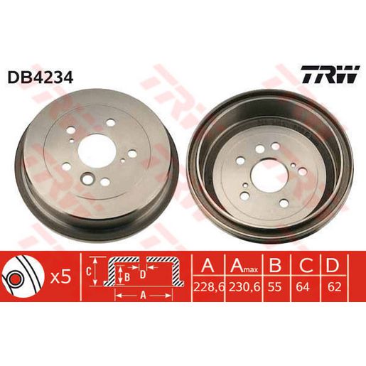 TRW Drum Brake Single 230.6mm DB4234