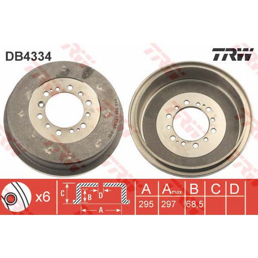 TRW Drum Brake Pair 297mm DB4334