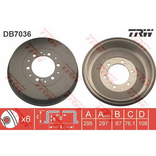 TRW Drum Brake Single 344.5mm DB7036
