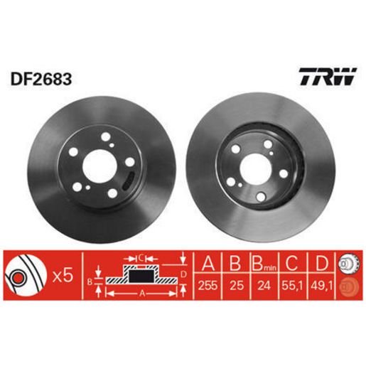 TRW Disc Brake Rotor 255Mm DF2683S