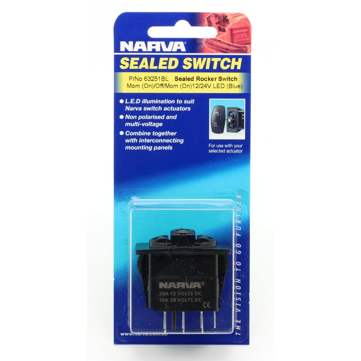 Narva Switch Rocker Base Momentary On/Off LED Blue 63251BL