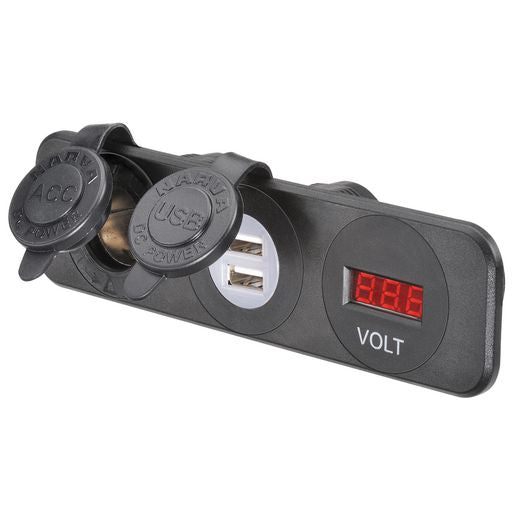 Narva HD Surface Mount Socket Accessory/Dual USB/Volt Meter 81181BL