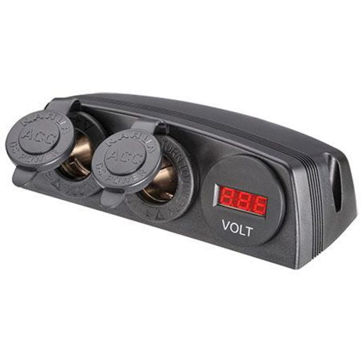 Narva Twin Surface Mount Socket Accessory/Volt Meter 81190BL