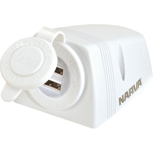 Narva HD Surface Mount Socket Dual USB White 81154WBL