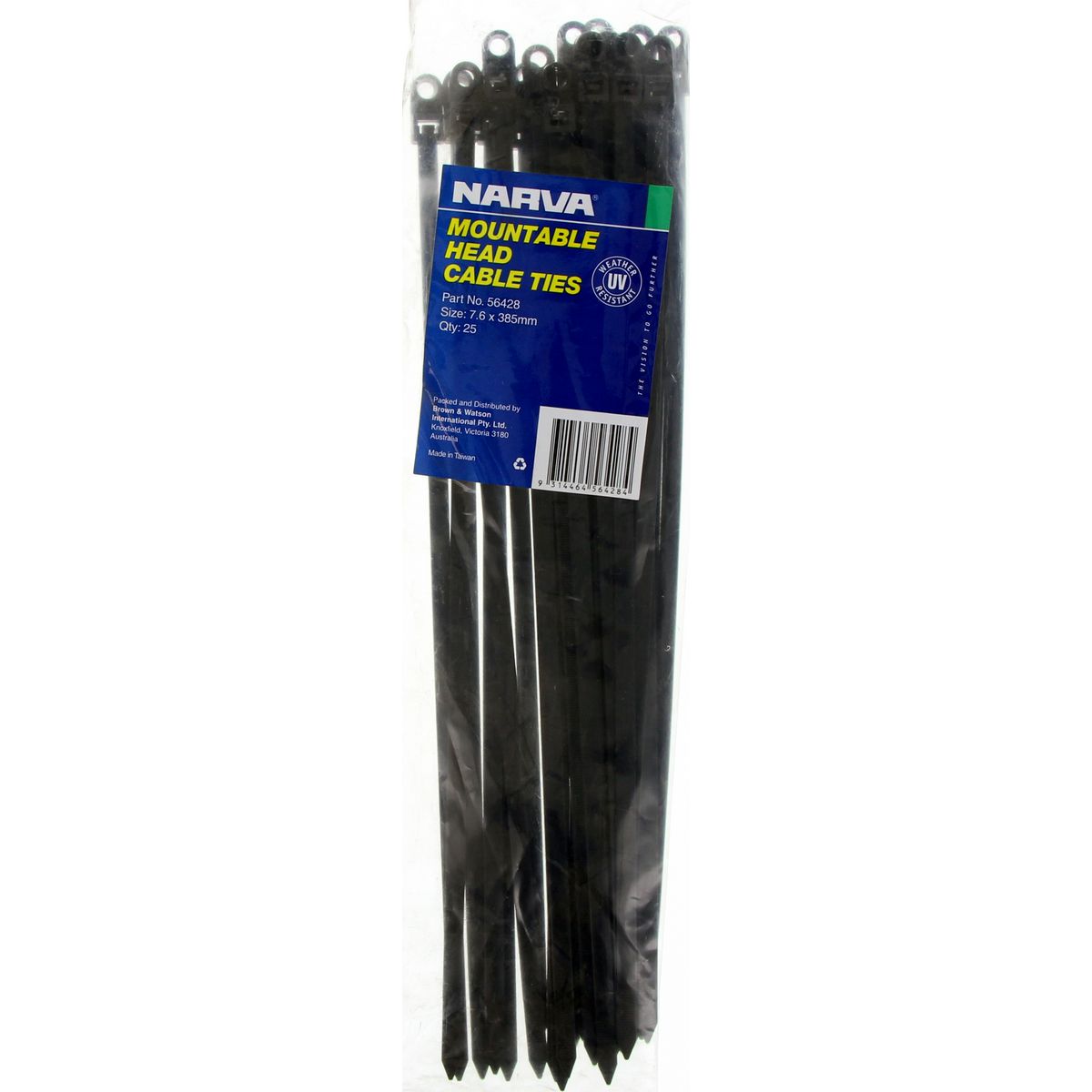 Narva Nylon Mountable Head Cable Ties 7.6mm X 385mm 25 Pc 56428