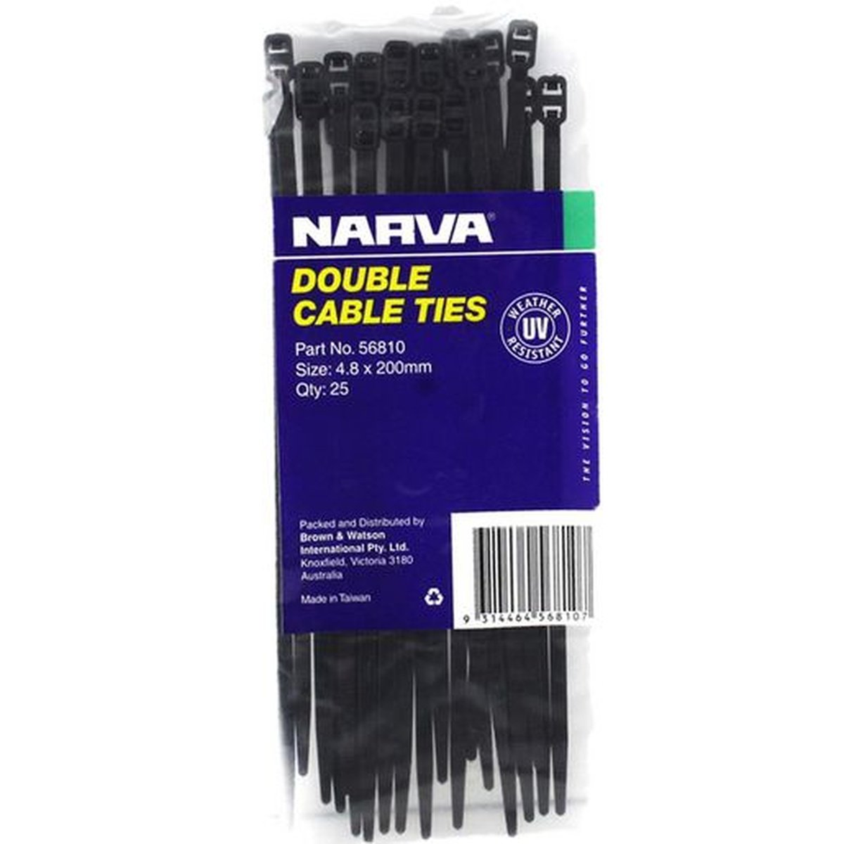 Narva Double Head Cable Tie 4.8x200mm (25Pk) 56810