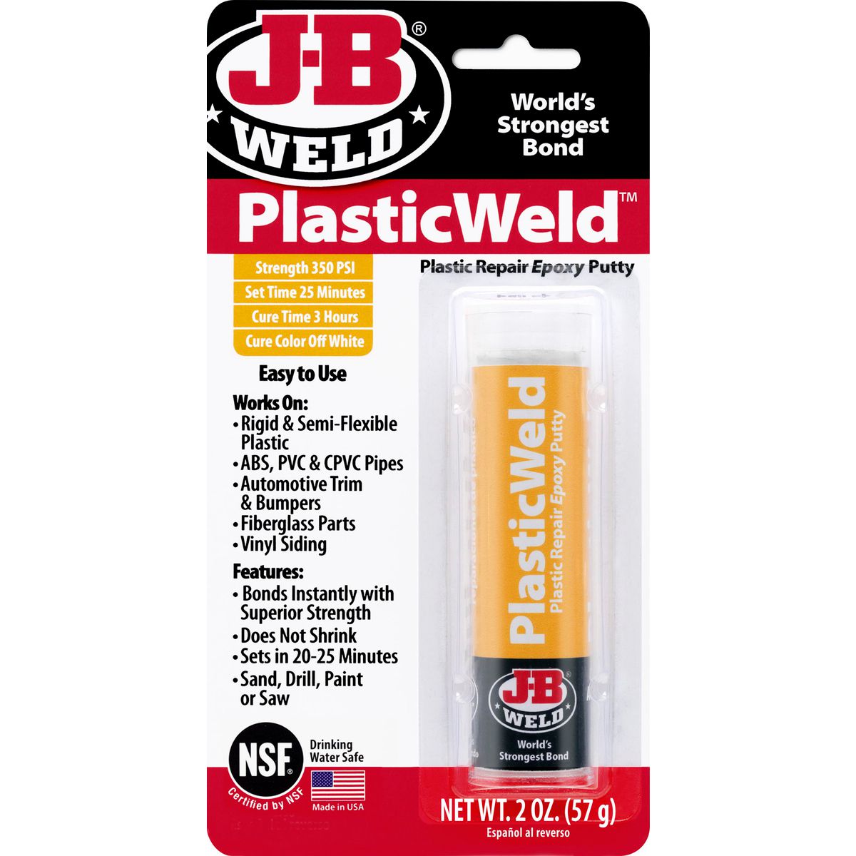 J-B Weld PlasticWeld Epoxy Putty Stick 57g 8237