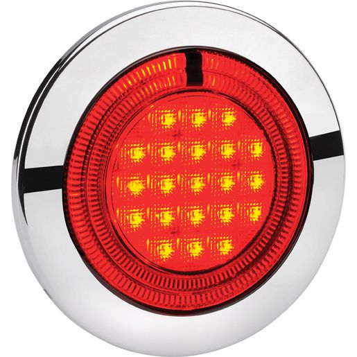 Narva 933 Volt Led Rear Stop Lamp (Red) With Red Led Tail Ring, 125Mm Contoured Chrome Cover 95606