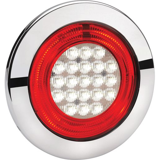 Narva 9-33 Volt Led Reverse (White) With Red Led Tail Ring, 155Mm Contoured Chrome Cover 95628