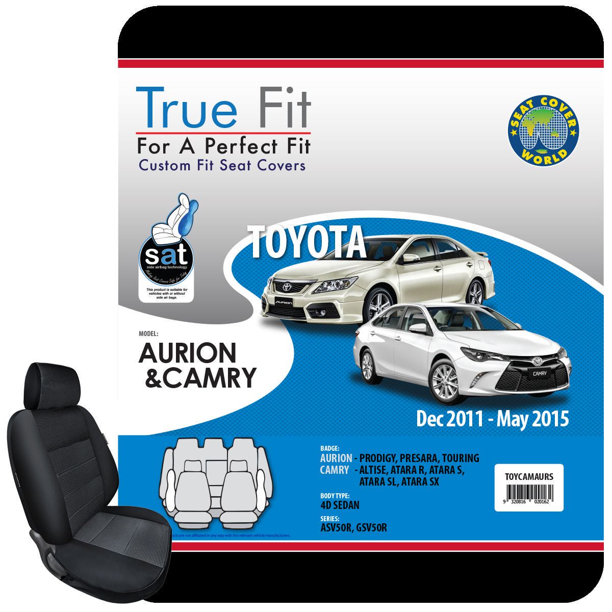 SCW Tailored Seat Covers Toyota Camry, Aurion, Altise, Atara, Presara 2011- 2015 TOYCAMAURS