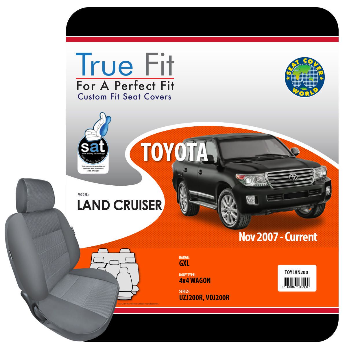 True Fit Tailored Seat Covers Fits Toyota Landcruiser 200 Series GXL 2007 - On
