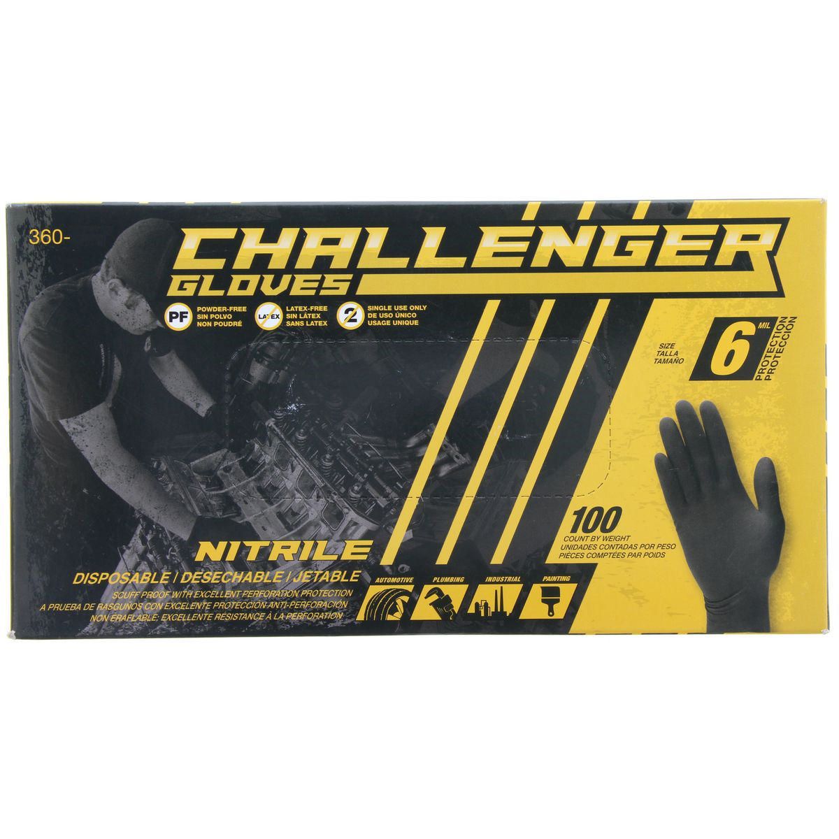 Challenger Nitrile Gloves Black 6 Mil Thick Extra Large (Pack of 100) NSE360-113