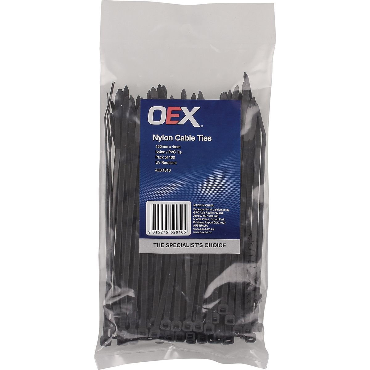 OEX Nylon Cable Ties 3.6mm x 150mm Black 100 Pack ACX1316