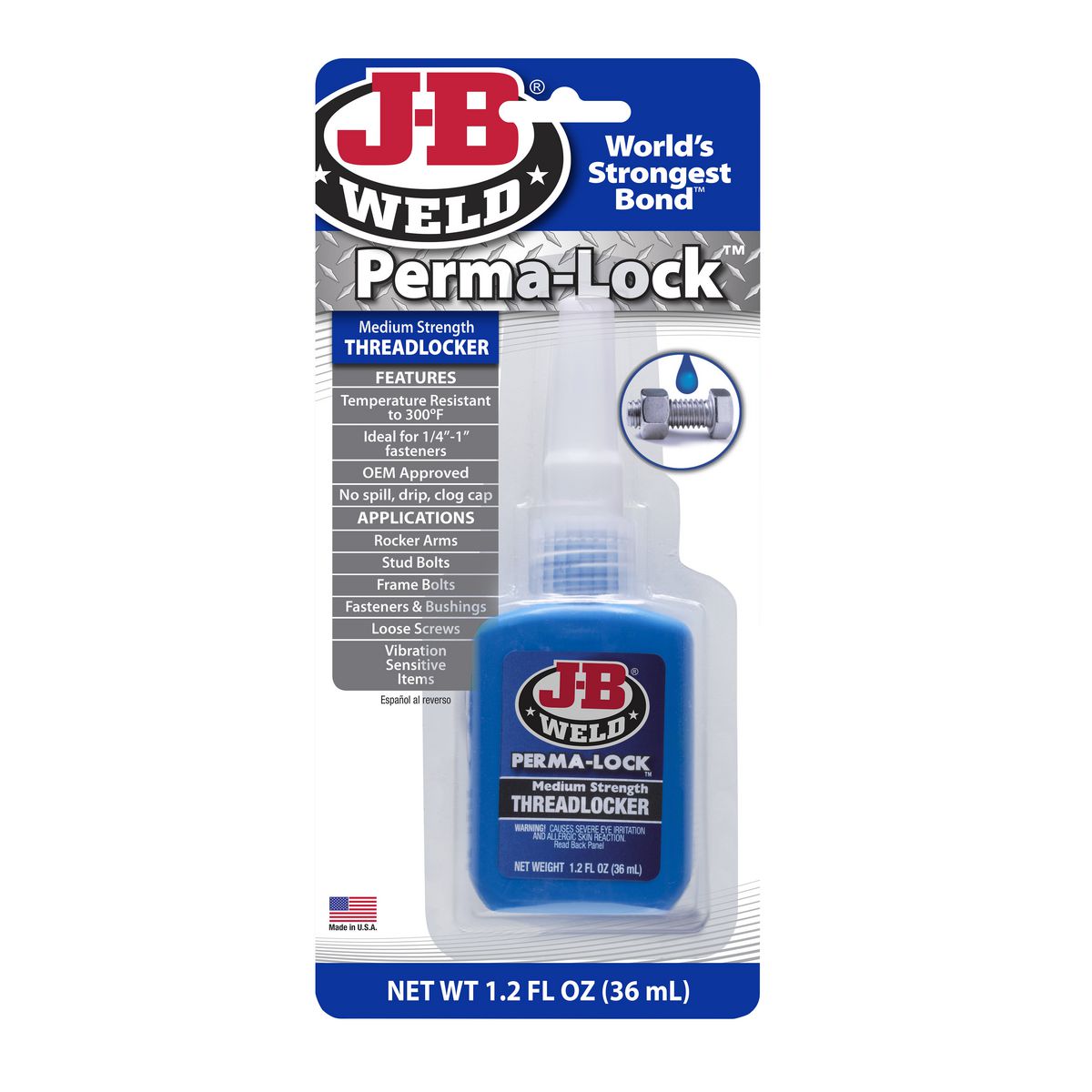 J-B Weld Perma-Lock Threadlocker Medium Strength Blue 36ml 24236