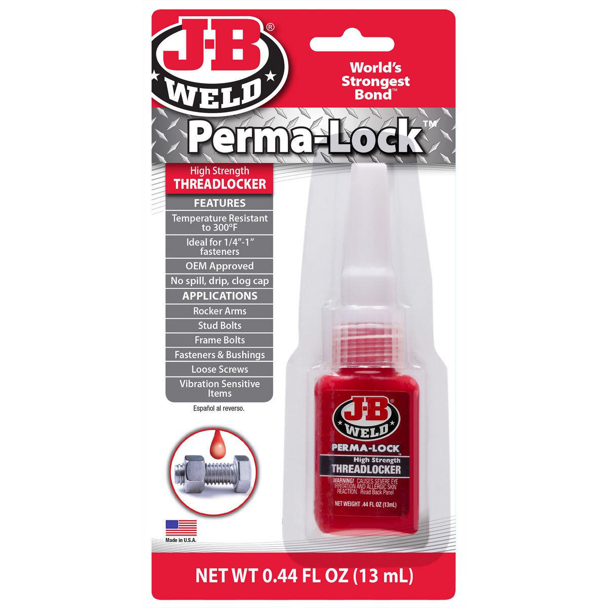 J-B Weld Perma-Lock Threadlocker High Strength Red 13ml 27113