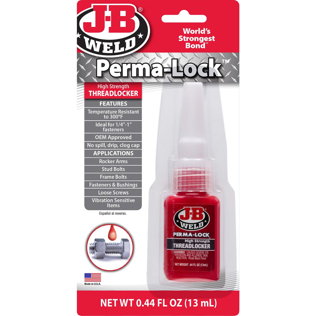 J-B Weld Perma-Lock Threadlocker High Strength Red 13ml 27113
