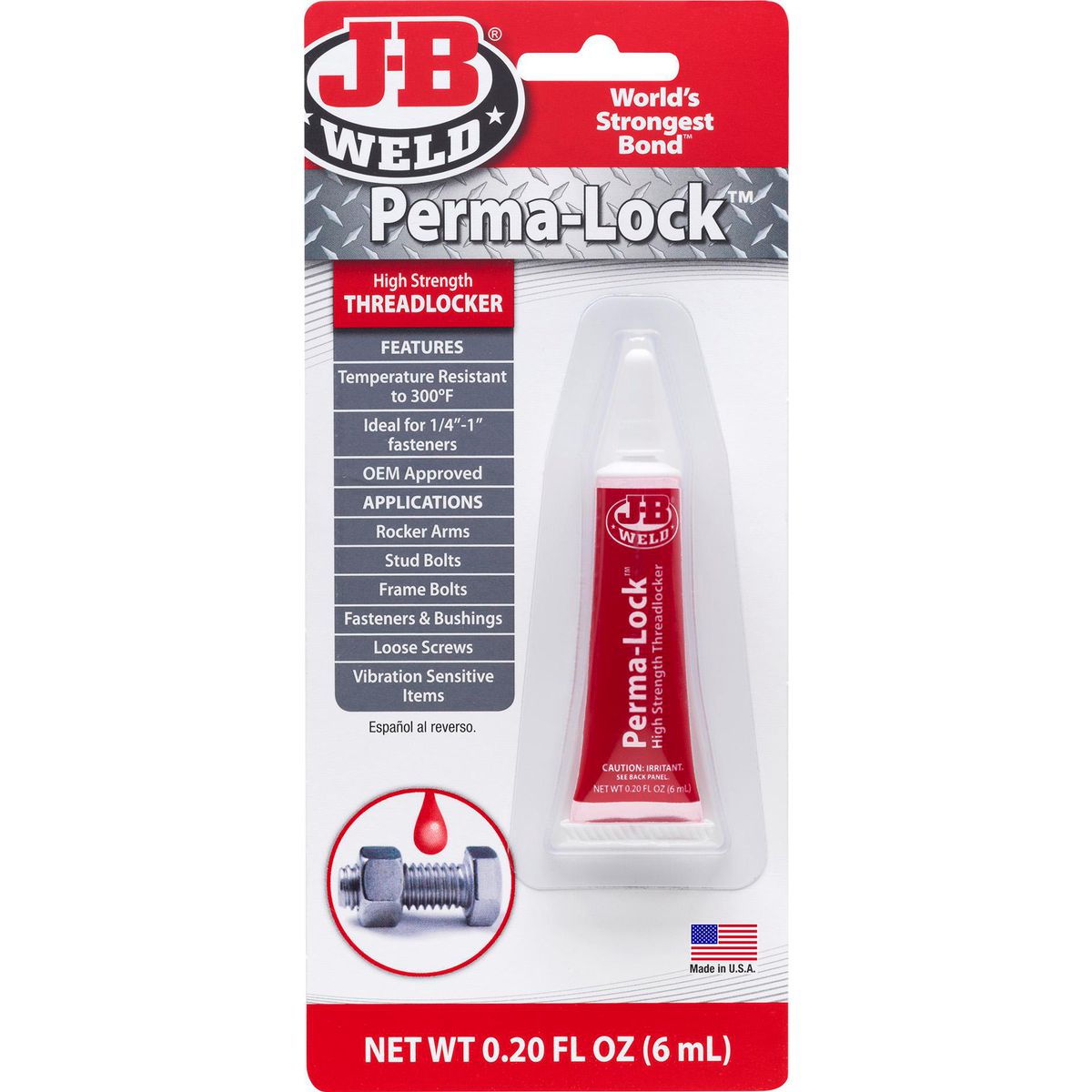 J-B Weld Perma-Lock Threadlocker High Strength Red 6ml 27106