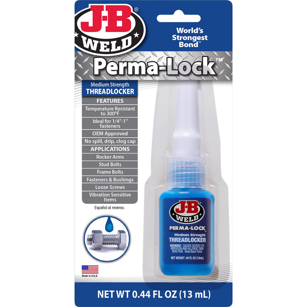J-B Weld Perma-Lock Threadlocker Medium Strength Blue 13ml 24213