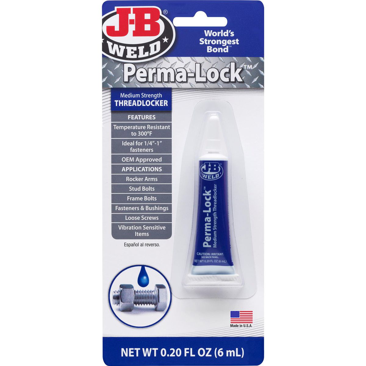 J-B Weld Perma-Lock Threadlocker Medium Strength Blue 6ml 24206