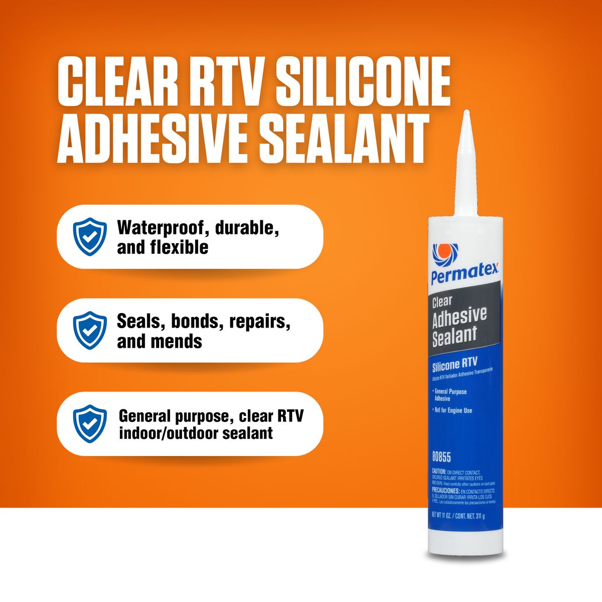 Permatex Clear Rtv Silicone Adhesive Sealant 311G PX80855