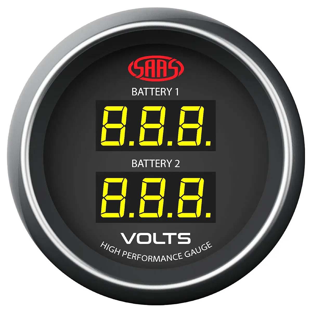 SAAS Muscle Series 2-1/16" Dual Digital Voltmeter Gauge 8-18 Volts Black SG-DDVLT52B