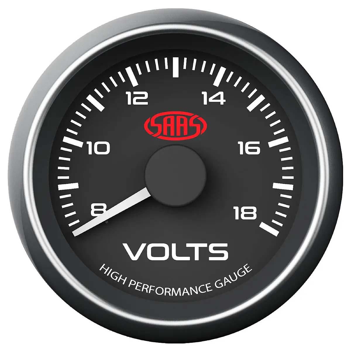 SAAS Muscle Series 2-1/16" Voltmeter Gauge 8-18 Volts Black SG-VLT52B