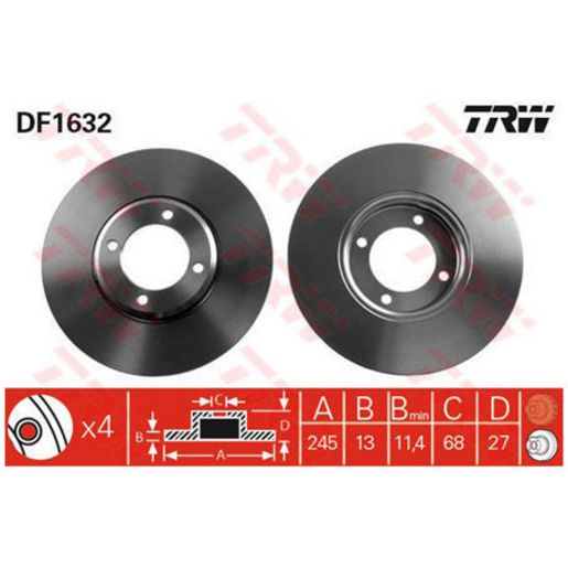 TRW Disc Brake Rotor 244Mm DF1632S