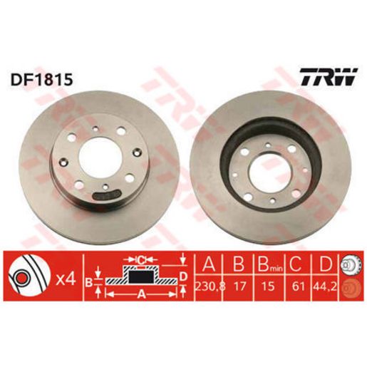 TRW Brake Rotor 231mm Front DF1815S
