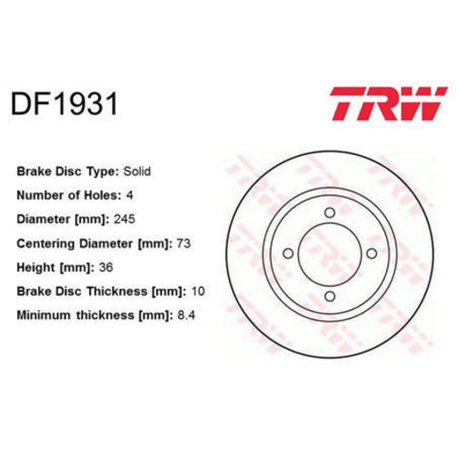 TRW Disc Brake Rotor 245mm DF1931S