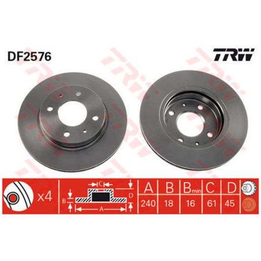 TRW Brake Rotor 240mm Front DF2576S