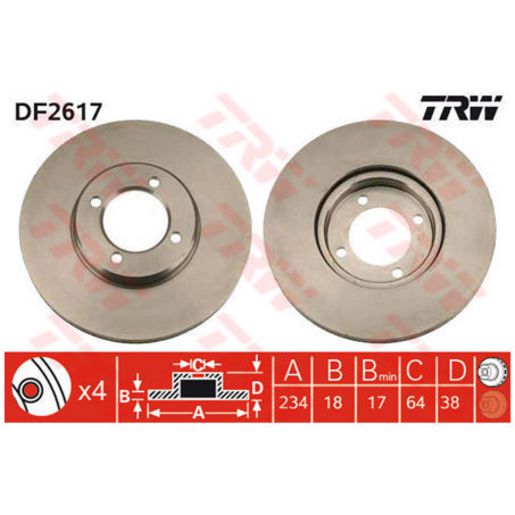 TRW Disc Brake Rotor 234mm DF2617S