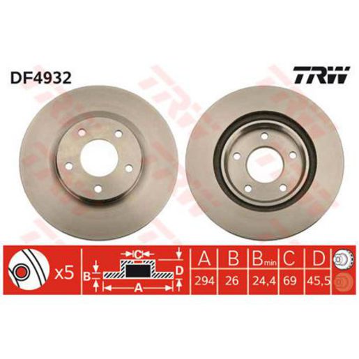 TRW Brake Rotor 294mm Front DF4932S