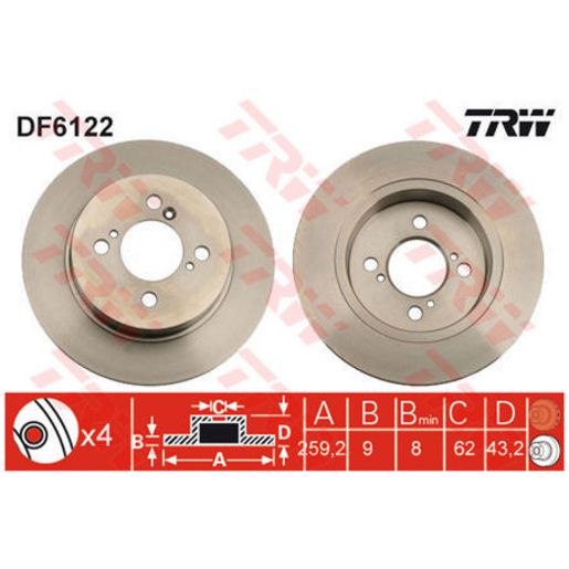 TRW Disc Brake Rotor 259mm DF6122S