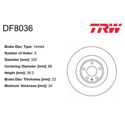 TRW Disc Brake Rotor 330Mm DF8036S