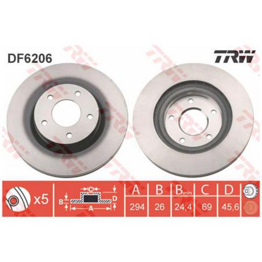 TRW Brake Rotor 294mm Front DF6206S