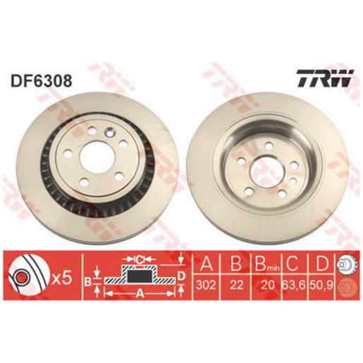TRW Disc Brake Rotor 302mm DF6308S