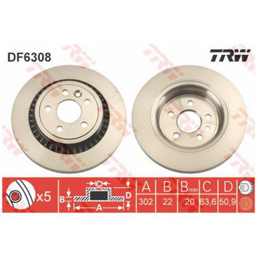 TRW Disc Brake Rotor 302mm DF6308S