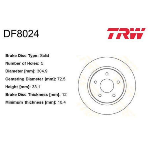 TRW Disc Brake Rotor 304mm DF8024S