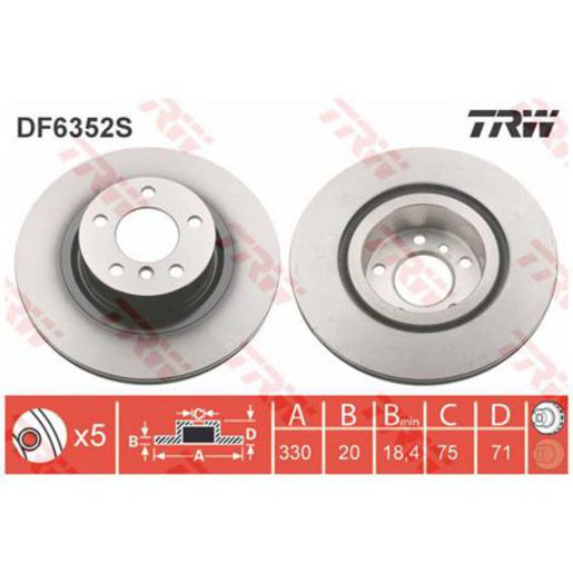 TRW Brake Rotor 330mm Rear DF6352S