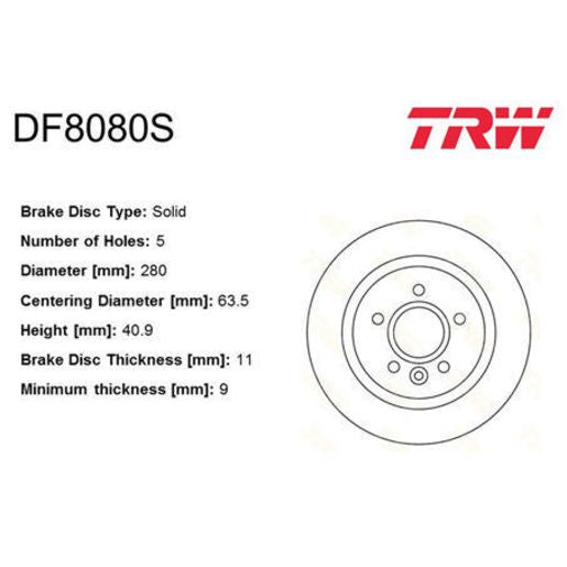 TRW Disc Brake Rotor 280mm DF8080S