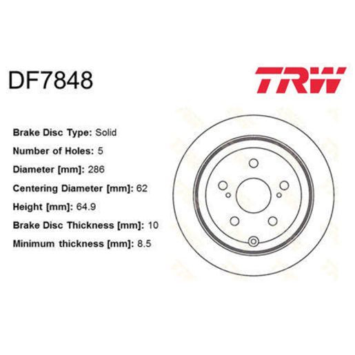 TRW Disc Brake Rotor 286mm DF7848S