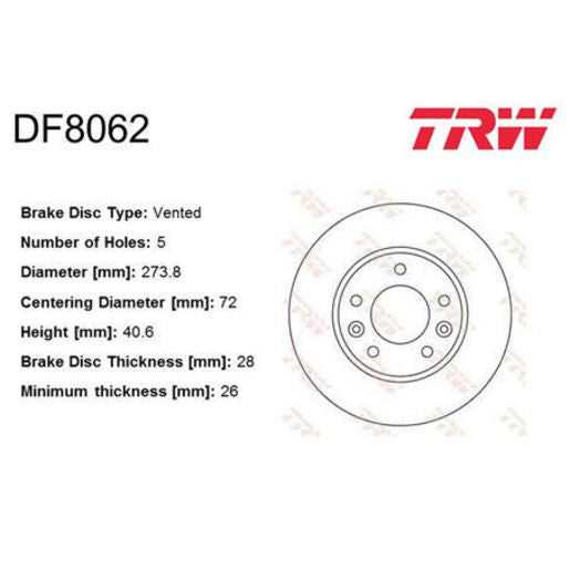 TRW Disc Brake Rotor 273mm DF8062S